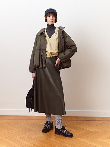 Coated jersey midi skirt